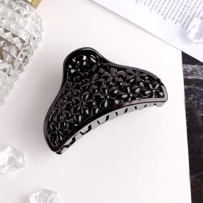 Крабик для волос «Классик», цветочки, 8.5 см, чёрный