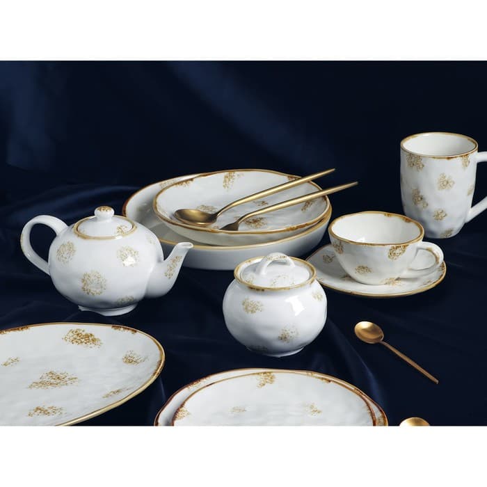 Блюдо Доляна Organic Gold, 30×21×2.5 см, фарфор, белое