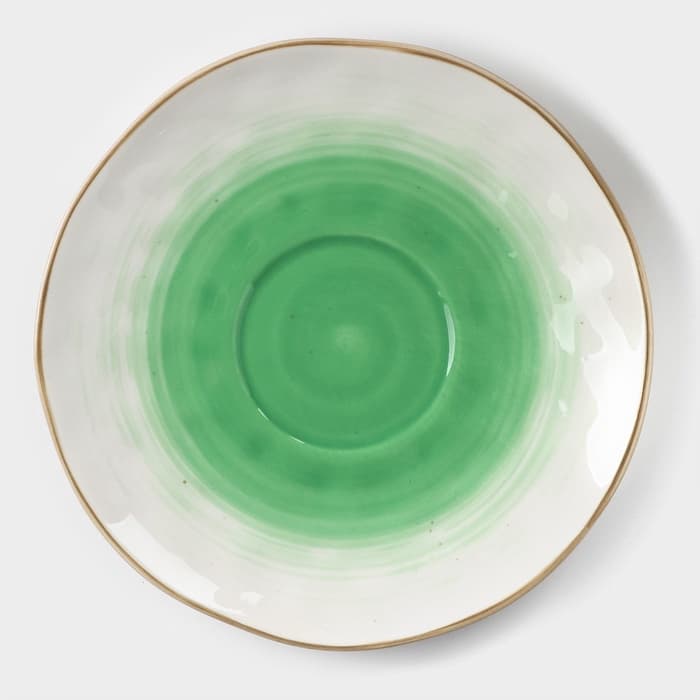 Чайная пара Доляна «Космос», чашка 250 мл, блюдце d=16 см, фарфор, белая, зелёная