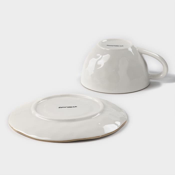 Чайная пара Доляна «Космос», чашка 250 мл, блюдце d=16 см, фарфор, белая, зелёная