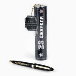 Ручка шариковая, синяя паста в тубусе, пластик «23 февраля»