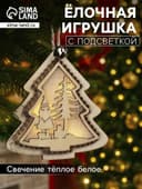Ёлочная игрушка «Ёлочка с Дедом Морозом», 10×9×1 см, 4 LED, от батареек, свечение тёплое белое