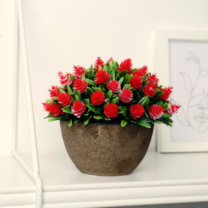 Искусственный цветок в горшке «Многослойные бутоны», 13×11 см, МИКС