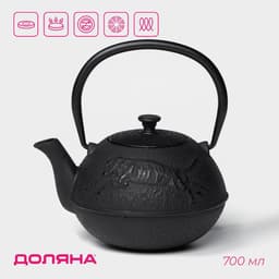 Чайник Доляна «Чёрный тигр», 700 мл, с ситом, эмалированное покрытие внутри, индукция, чугун, чёрный