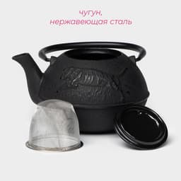 Чайник Доляна «Чёрный тигр», 700 мл, с ситом, эмалированное покрытие внутри, индукция, чугун, чёрный