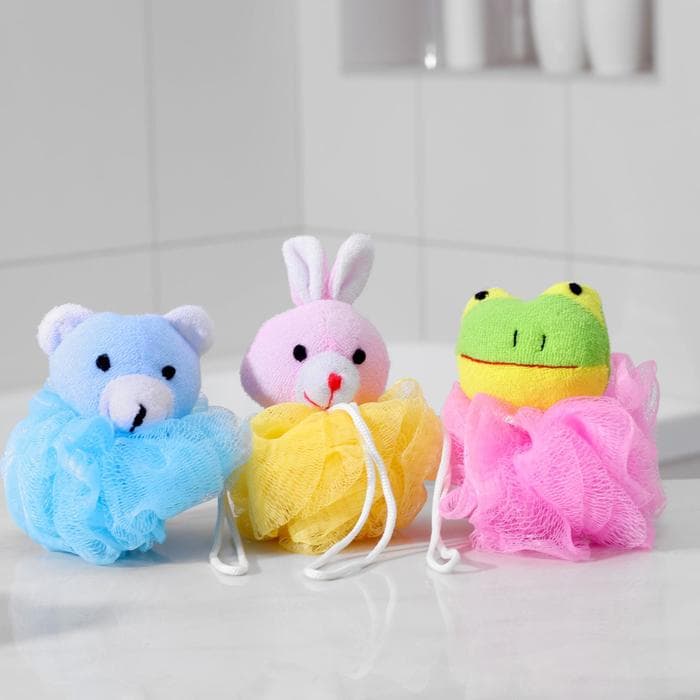 Мочалка детская с мягкой игрушкой Доляна «Зверята», 20 г, игрушка и цвет МИКС