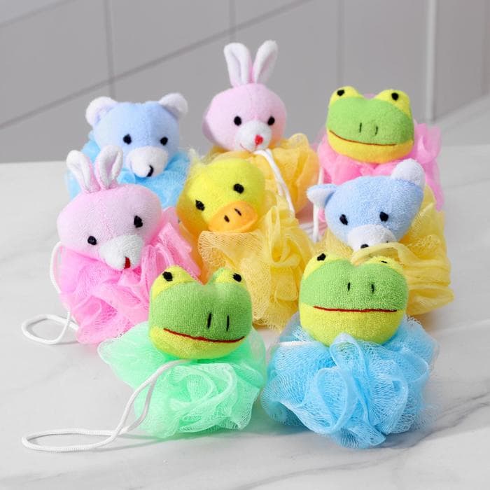 Мочалка детская с мягкой игрушкой Доляна «Зверята», 20 г, игрушка и цвет МИКС
