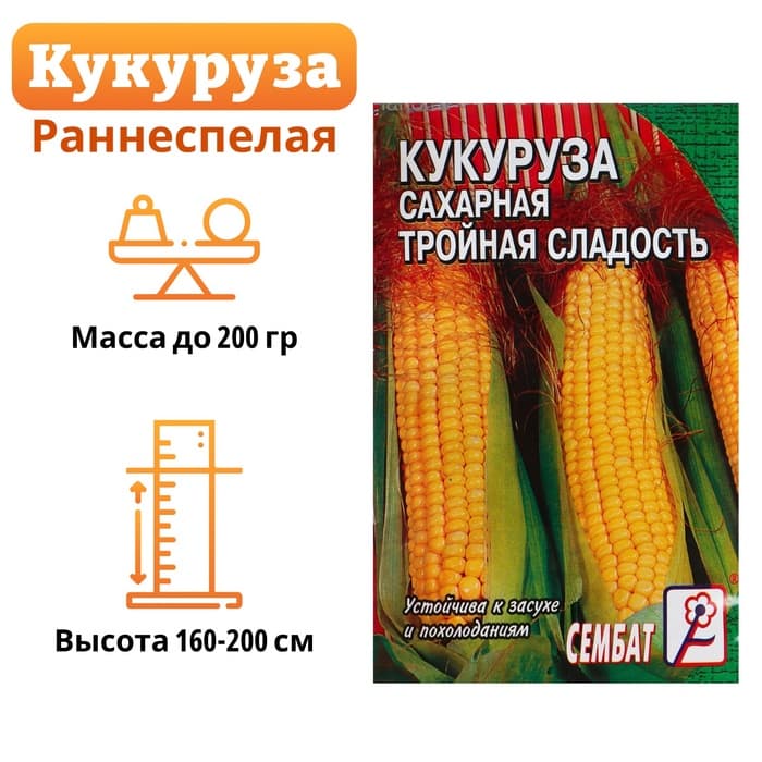 Семена Кукуруза сахарная «Тройная сладость», 5 г, «Сембат»