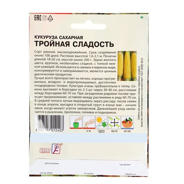 Семена Кукуруза сахарная «Тройная Сладость», XXXL, «Сембат», 25 г