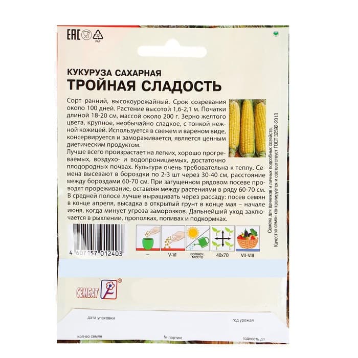 Семена Кукуруза сахарная «Тройная Сладость», XXXL, «Сембат», 25 г