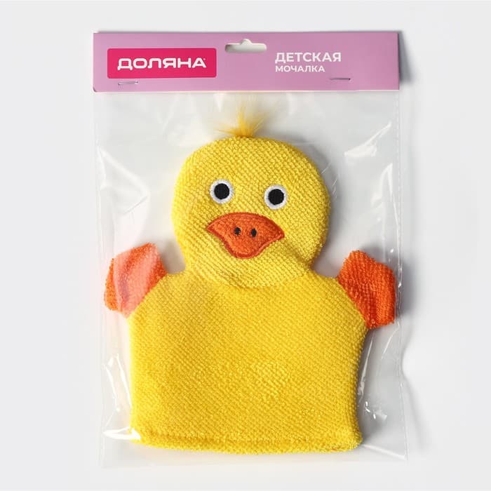 Мочалка варежка детская Доляна «Уточка», для купания, 21 см