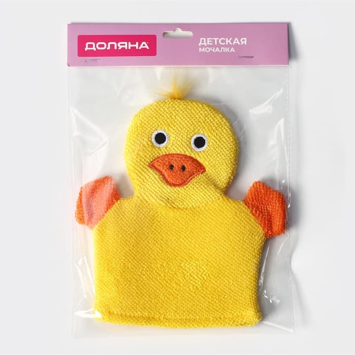 Мочалка варежка детская Доляна «Уточка», для купания, 21 см
