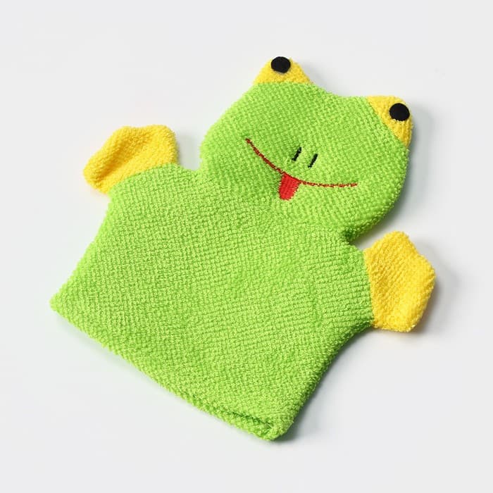 Мочалка варежка детская Доляна «Лягушонок», для купания, 20 см