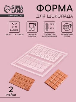 Форма для шоколада «Дольки», пластик, 26.5×21×1 см, 2 ячейки 17.5×10.5, прозрачная