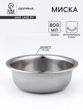 Миска Доляна «Мэйли», 800 мл, 17×6.5 см, толщина 0.33 мм, нержавеющая сталь