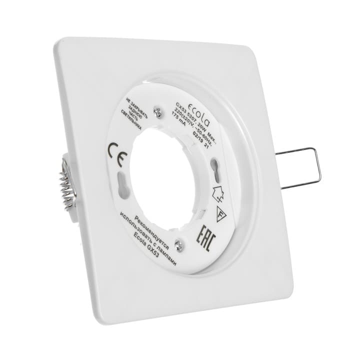 Светильник встраиваемый Ecola 5357, GX53, IP20, 220 В, квадратный, 25×107 мм, белый