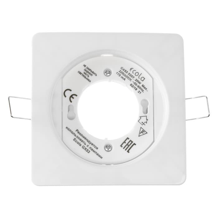 Светильник встраиваемый Ecola 5357, GX53, IP20, 220 В, квадратный, 25×107 мм, белый