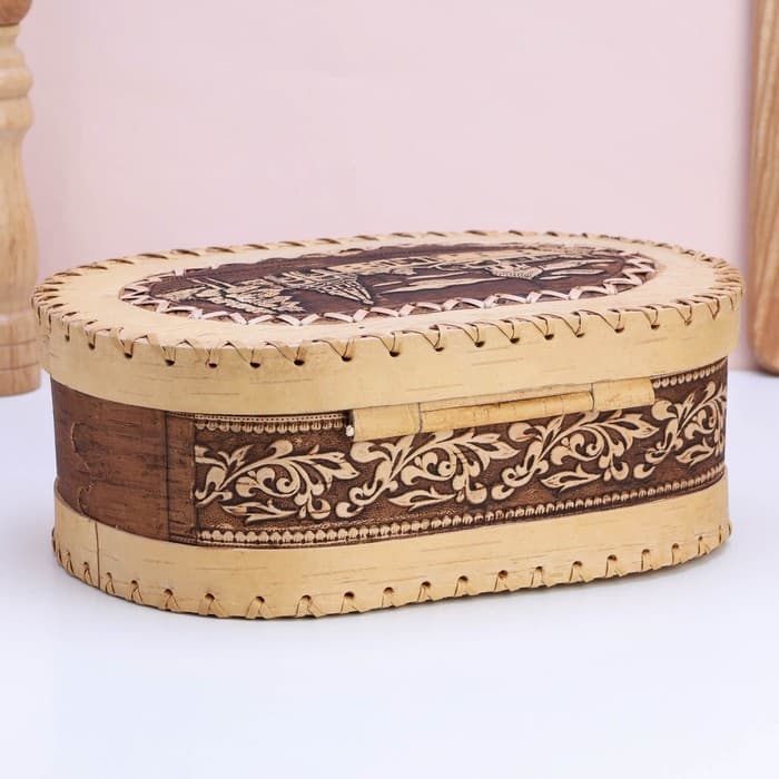 Хлебница-батонница с крышкой «Собор», 30×18×10 см, береста