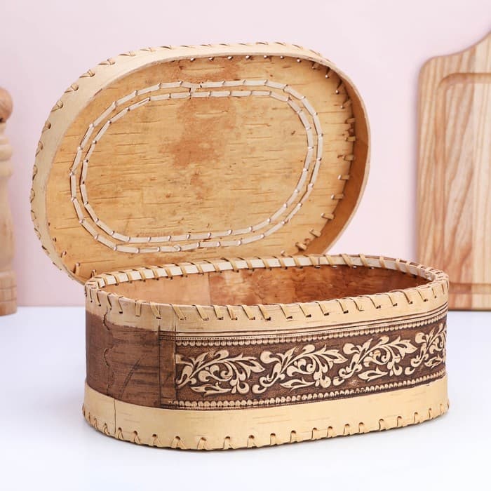 Хлебница-батонница с крышкой «Собор», 30×18×10 см, береста