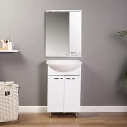 Комплект мебели для ванной комнаты «Балтика 55»: тумба с раковиной, зеркало - шкаф, белый