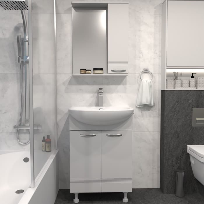 Комплект мебели для ванной комнаты «Балтика 55»: тумба с раковиной, зеркало - шкаф, белый