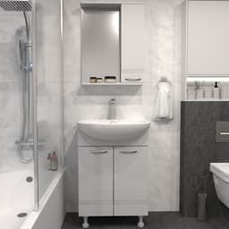 Комплект мебели для ванной комнаты «Балтика 55»: тумба с раковиной, зеркало - шкаф, белый