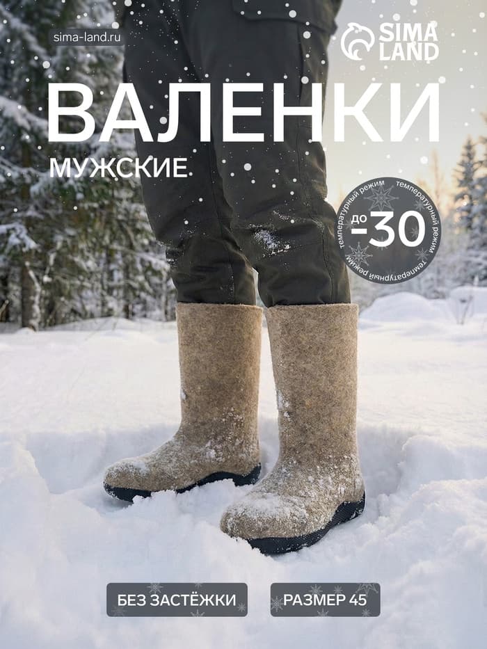 Валенки мужские, цвет натуральный, размер 45 (32)