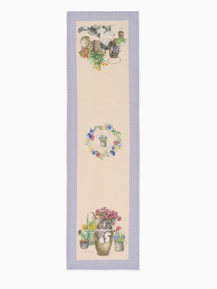 Дорожка на стол «Этель. Уютные коты», 40×146 см, 100% хлопок, саржа 190 г/м², бежевая/синяя