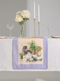 Дорожка на стол «Этель. Уютные коты», 40×146 см, 100% хлопок, саржа 190 г/м², бежевая/синяя