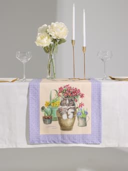 Дорожка на стол «Этель. Уютные коты», 40×146 см, 100% хлопок, саржа 190 г/м², бежевая/синяя