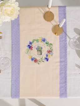 Дорожка на стол «Этель. Уютные коты», 40×146 см, 100% хлопок, саржа 190 г/м², бежевая/синяя