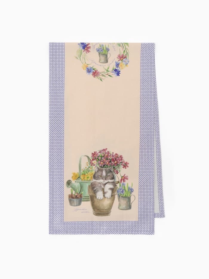 Дорожка на стол «Этель. Уютные коты», 40×146 см, 100% хлопок, саржа 190 г/м², бежевая/синяя