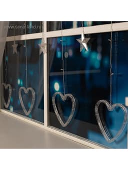 Гирлянда «Бахрома» 2.4×0.9 м с насадками «Сердце», IP20, прозрачная нить, 186 LED, свечение тёплое белое, 8 режимов, 220 В