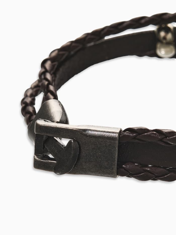 Браслет кожаный «Совушка», L=20 см, коричневый в чернёном серебре