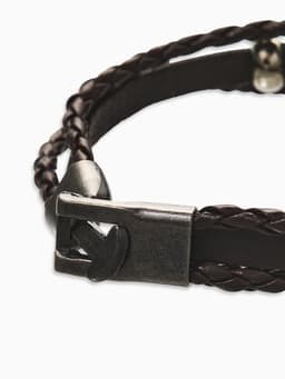 Браслет кожаный «Совушка», L=20 см, коричневый в чернёном серебре