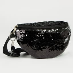 Сумка детская поясная для девочки с пайетками, чёрная