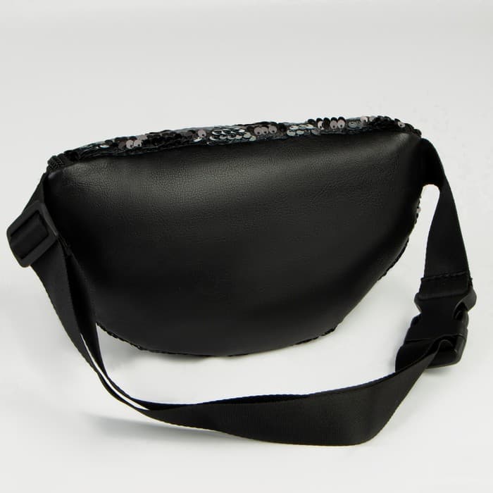 Сумка детская поясная для девочки с пайетками, чёрная