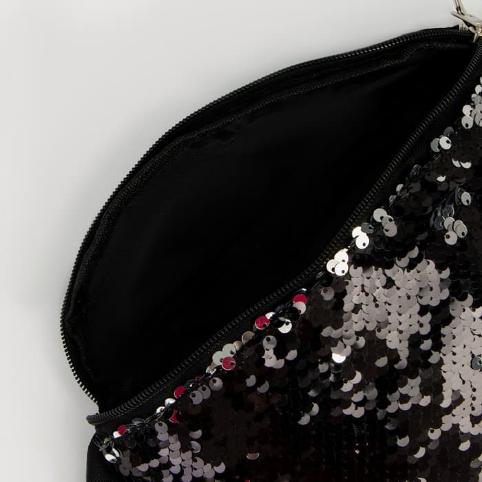 Сумка детская поясная для девочки с пайетками, чёрная