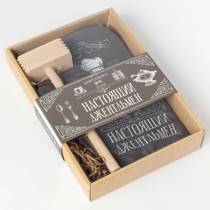 Кухонный набор «Джентльмен»: варежка-прихватка 20×28 см, молоток деревянный