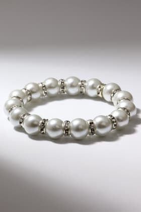 Браслет жемчуг «Невеста» со стразами, шар №10, цвет белый, d=5.5 см