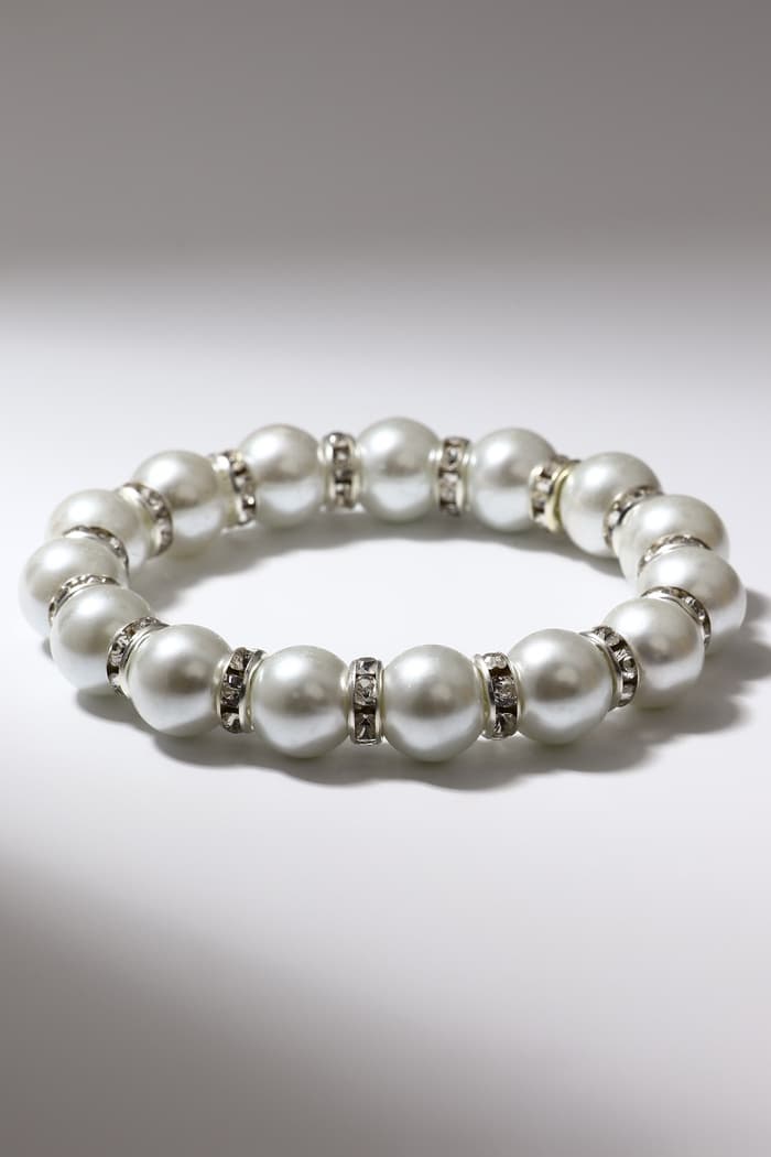Браслет жемчуг «Невеста» со стразами, шар №10, цвет белый, d=5.5 см