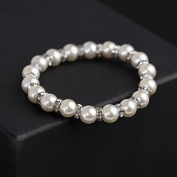 Браслет жемчуг «Невеста» со стразами, шар №10, цвет белый, d=5.5 см