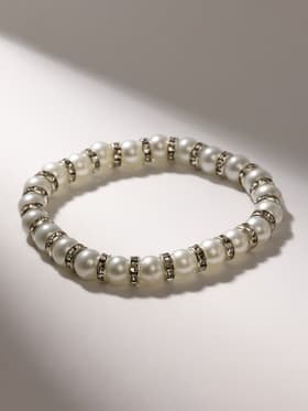 Браслет жемчуг «Невеста» со стразами, шар № 6, цвет белый, d=5.5 см