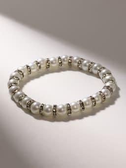 Браслет жемчуг «Невеста» со стразами, шар № 6, цвет белый, d=5.5 см