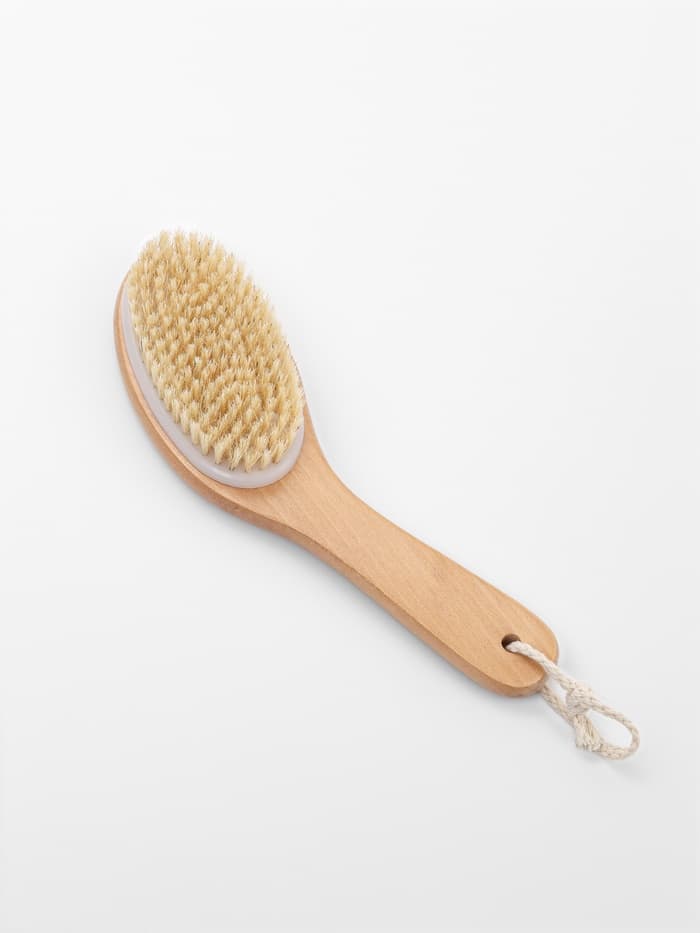 Щётка массажная для тела ONLITOP, из натуральной щетины, с ручкой, гладкая