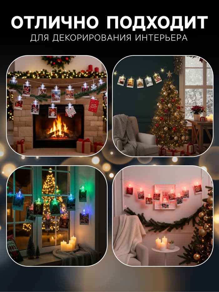 Гирлянда «Нить» 4.5 м с насадками «Прищепки-звёзды», IP20, прозрачная нить, 20 LED, свечение синее, 220 В