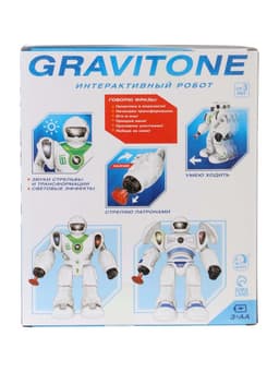 Робот GRAVITONE, свет, звук, стреляет, на батарейках, русская озвучка, цвет синий