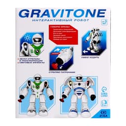 Робот GRAVITONE, свет, звук, стреляет, на батарейках, русская озвучка, цвет синий