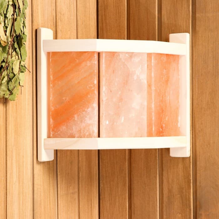 Абажур для бани и сауны с гималайской солью, липа, 29.5×33×13.5 см, настенный, угловой, 3 плитки, «Добропаровъ»