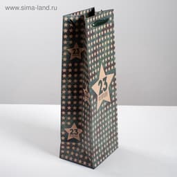 Пакет подарочный под бутылку, упаковка, «23 февраля», 36×13×10 см